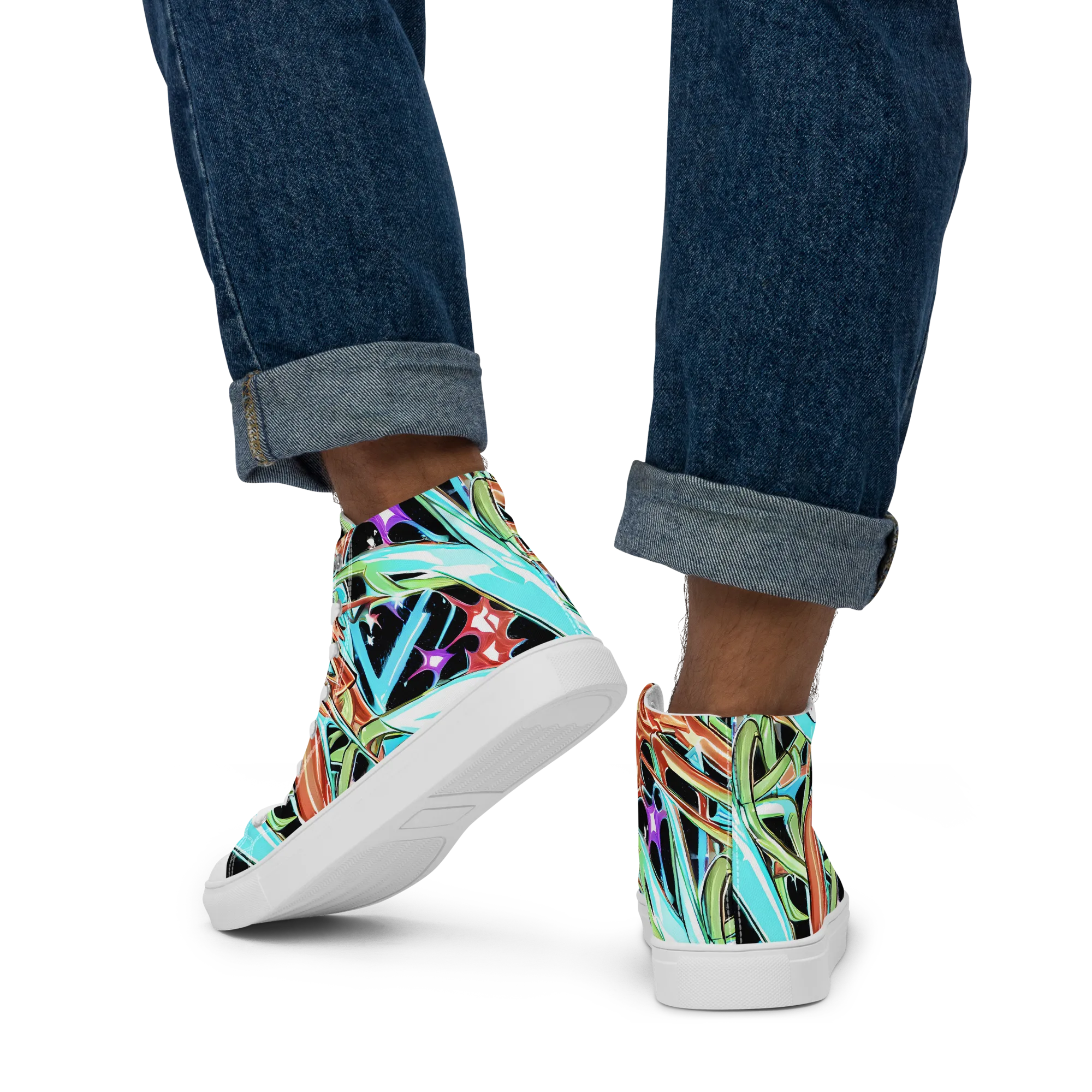 Vivid Overgrowth on Men's High Top Canvas Shoes — Back