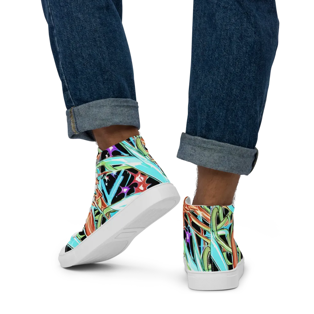 Vivid Overgrowth on Men's High Top Canvas Shoes — Back