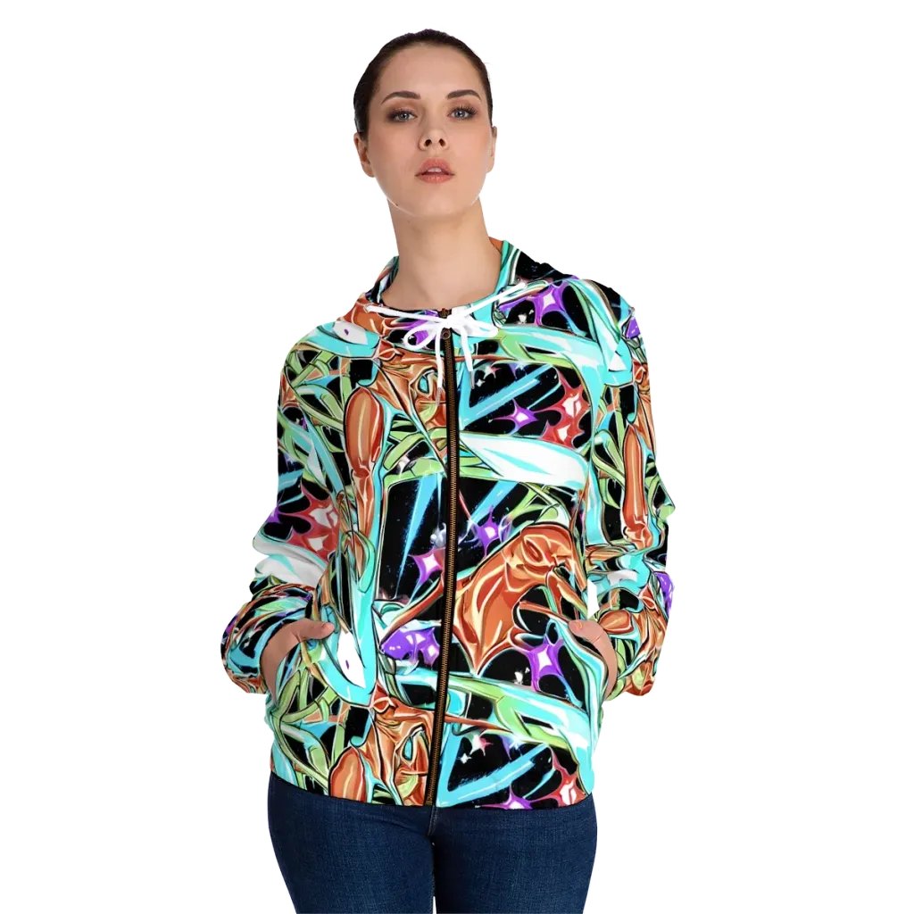 Vivid Overgrowth on Women's Full-Zip Hoodie — Front On Person