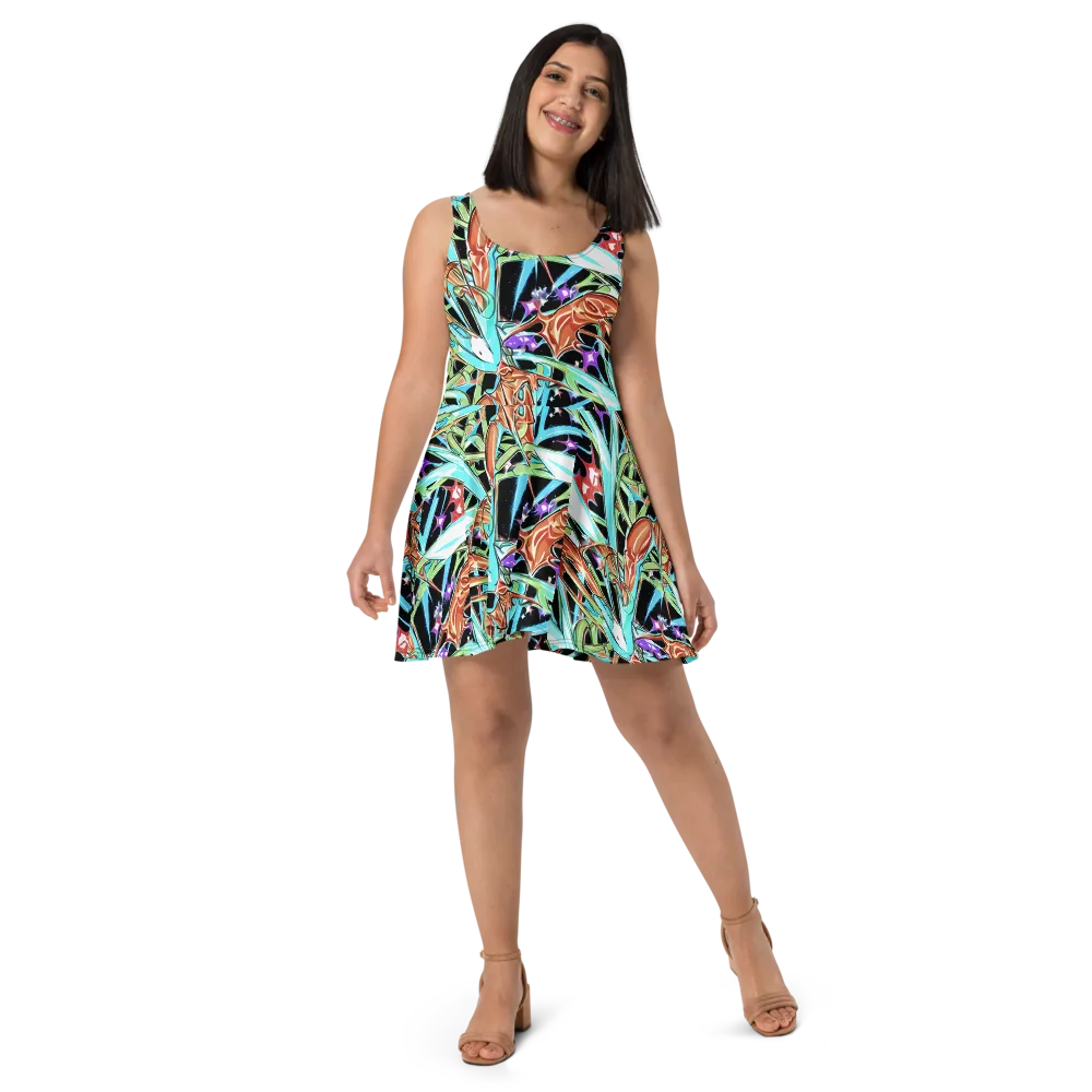 Vivid Overgrowth on Skater Dress — Front