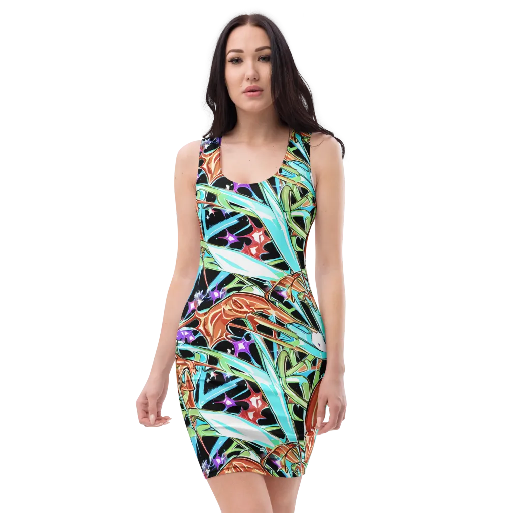 Vivid Overgrowth on Bodycon Dress — Front