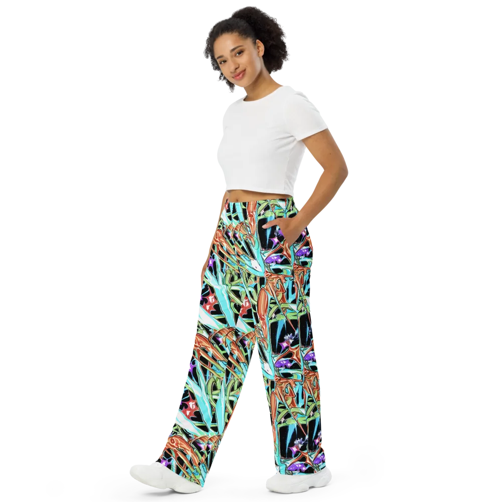 Vivid Overgrowth on Wide-Leg Pants — Left Front