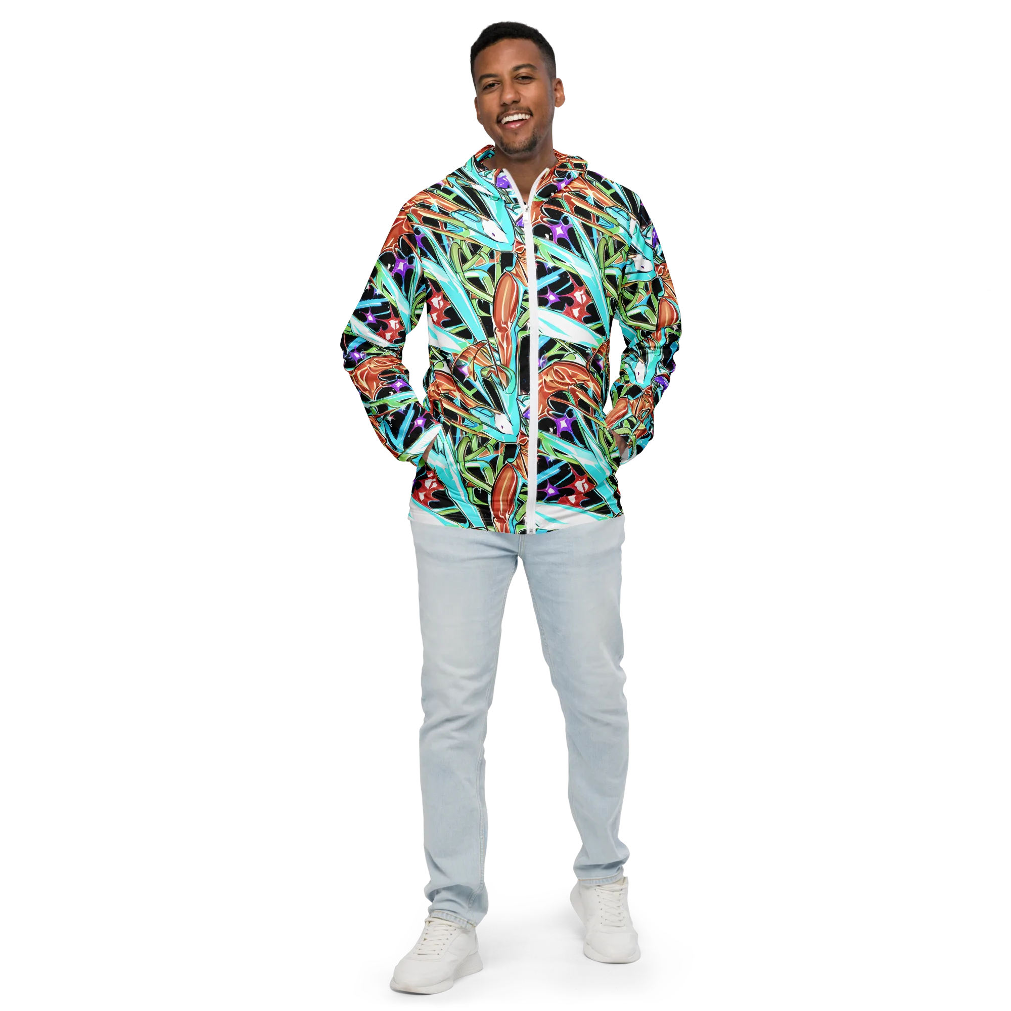 Vivid Overgrowth on Men's Windbreaker — Front