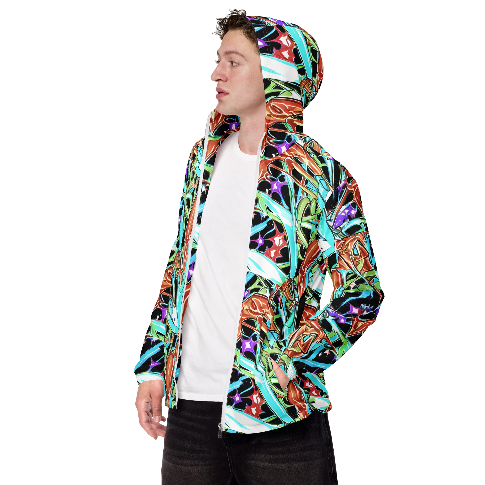 Vivid Overgrowth on Men's Windbreaker — Left Front