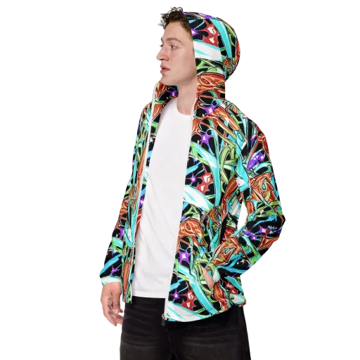 Vivid Overgrowth on a Men's Windbreaker