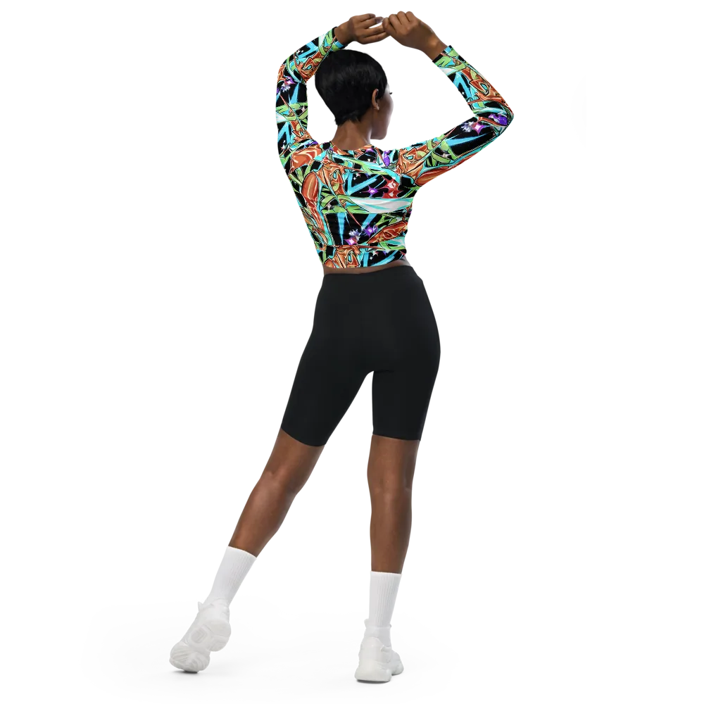 Vivid Overgrowth on Long Sleeve Crop Top — Back
