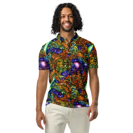 Ultraviolet Machine on a Men's Slim Fit Polo Shirt