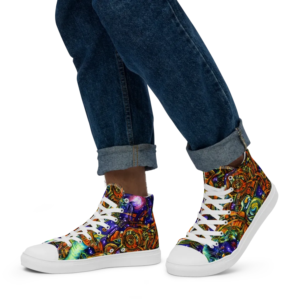 Ultraviolet Machine on Men's High Top Canvas Shoes — Left