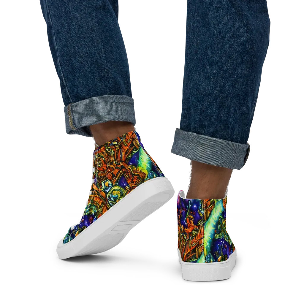 Ultraviolet Machine on Men's High Top Canvas Shoes — Back