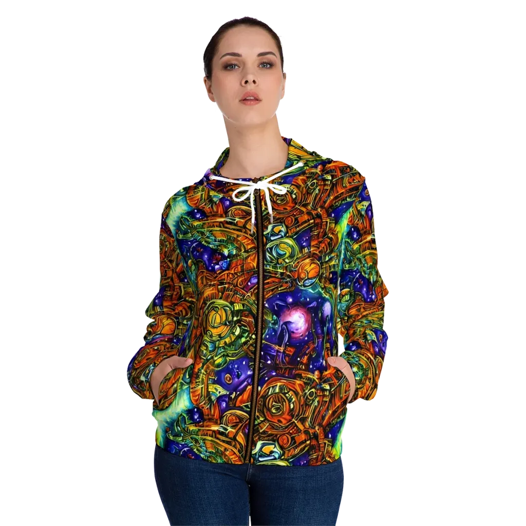 Ultraviolet Machine on Women's Full-Zip Hoodie — Front On Person