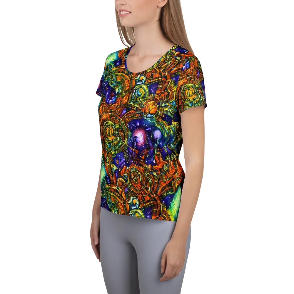 Ultraviolet Machine on Women's Athletic T-Shirt — Left
