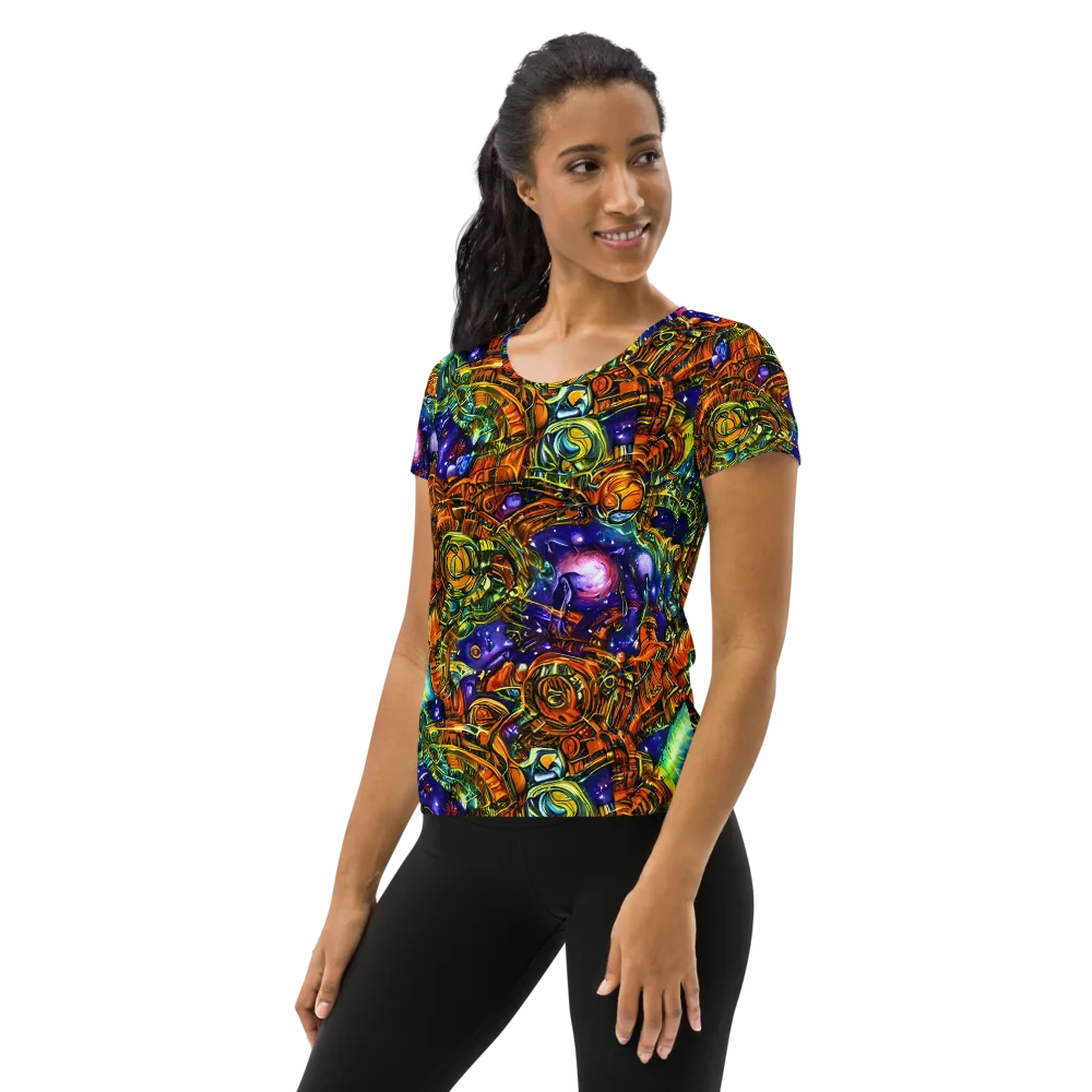 Ultraviolet Machine on Women's Athletic T-Shirt — Left