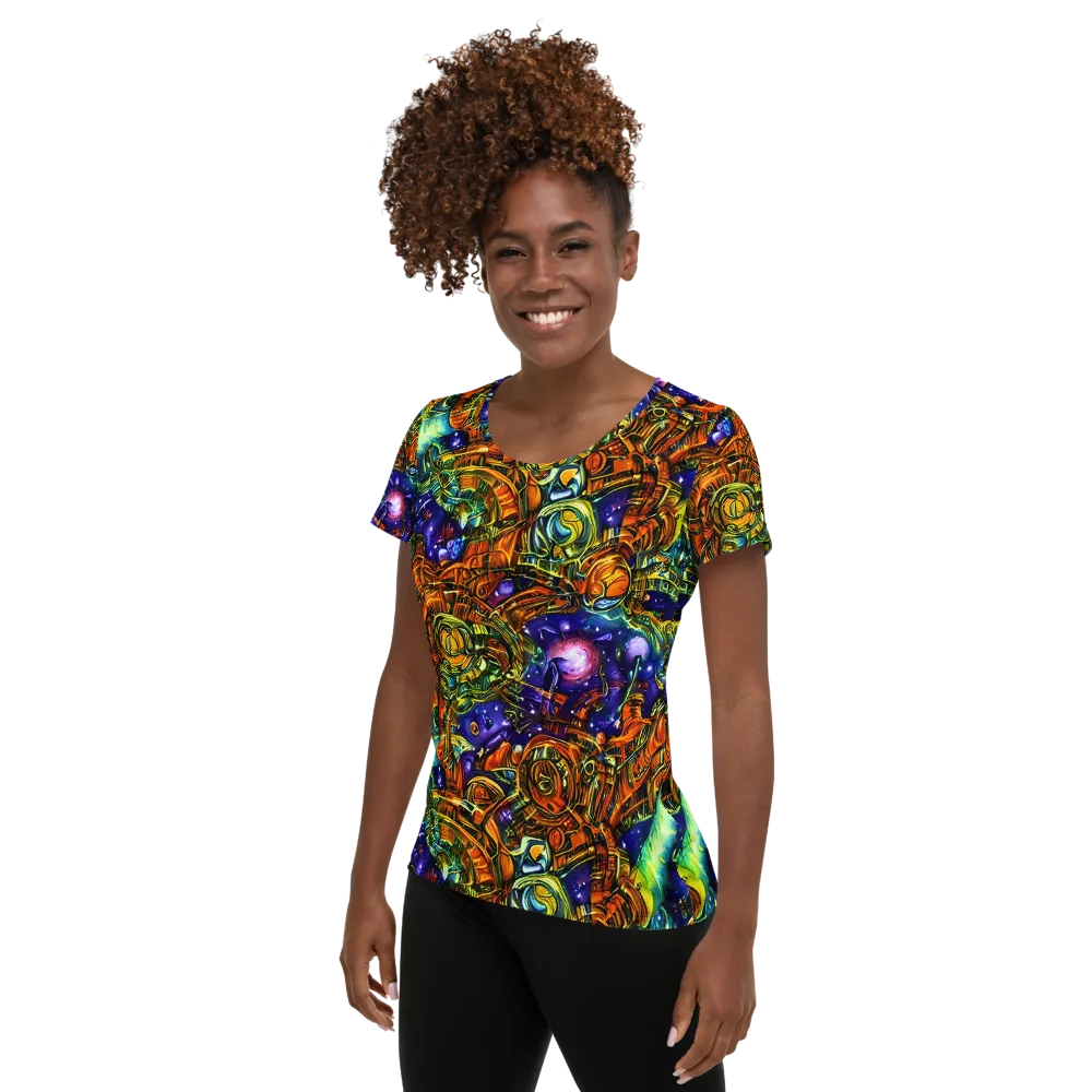 Ultraviolet Machine on Women's Athletic T-Shirt — Left