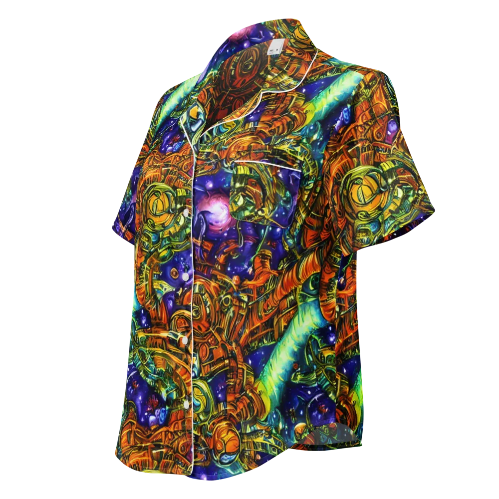 Ultraviolet Machine on Women's Short Sleeve Pajama Top — Left Front