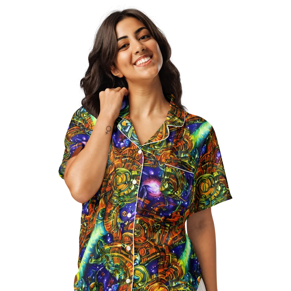 Ultraviolet Machine on Women's Short Sleeve Pajama Top — Front