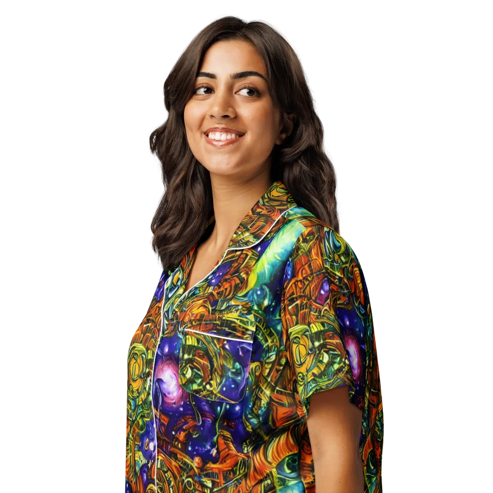 Ultraviolet Machine on Women's Short Sleeve Pajama Top — Left Front