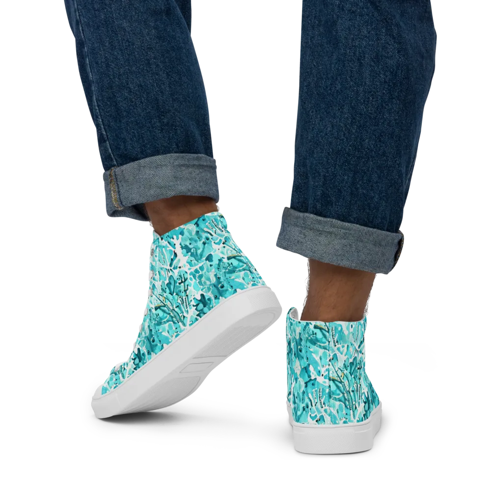 Tidal Bloom on Men's High Top Canvas Shoes — Back