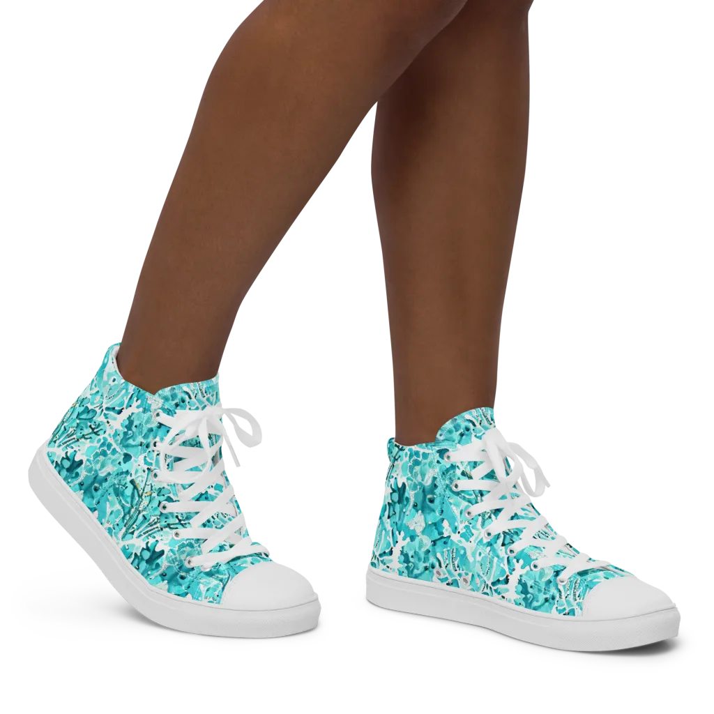Tidal Bloom on Women's High Top Canvas Shoes — Right