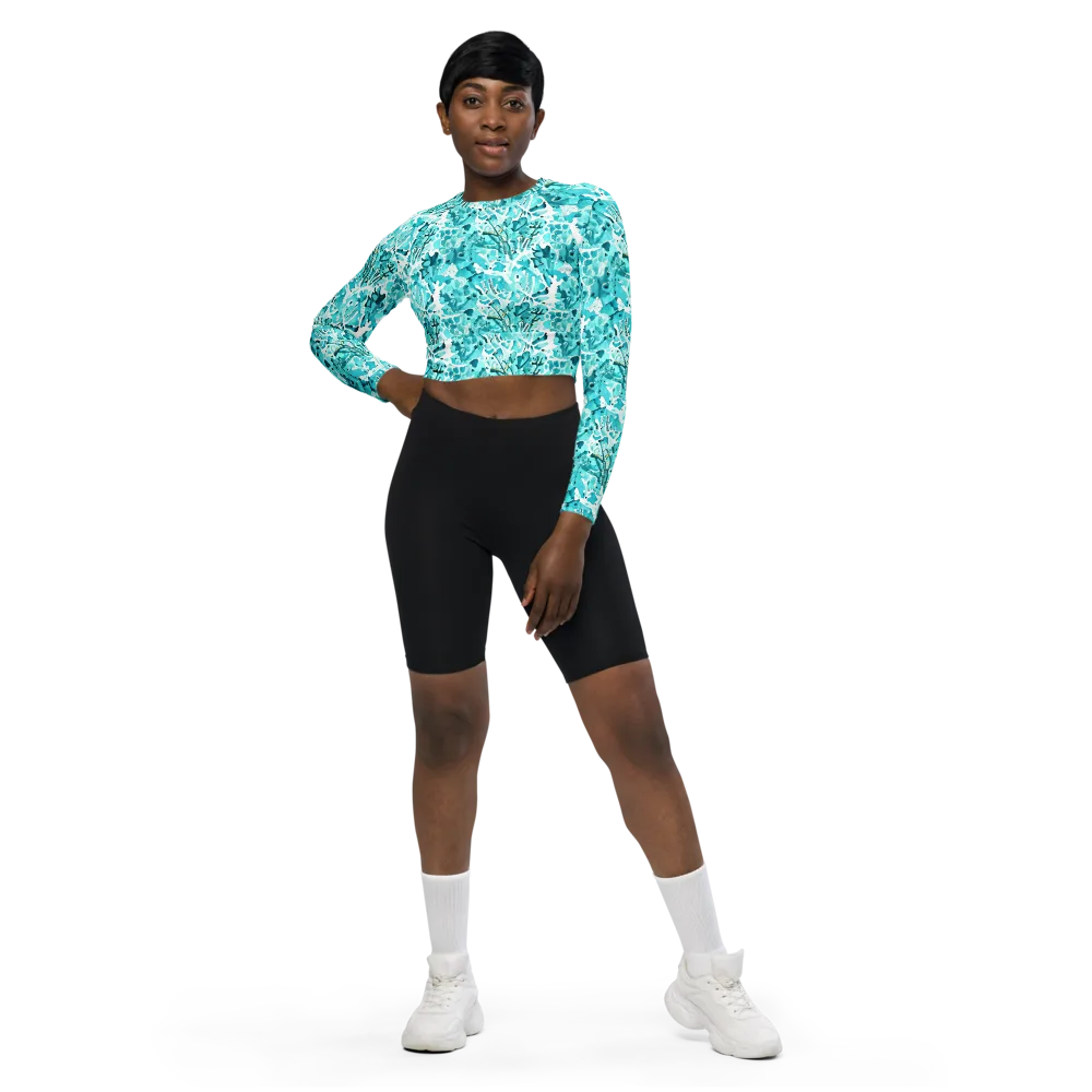 Tidal Bloom on Long Sleeve Crop Top — Front