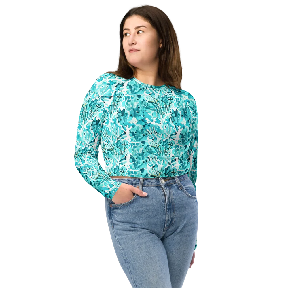 Tidal Bloom on Long Sleeve Crop Top — Front