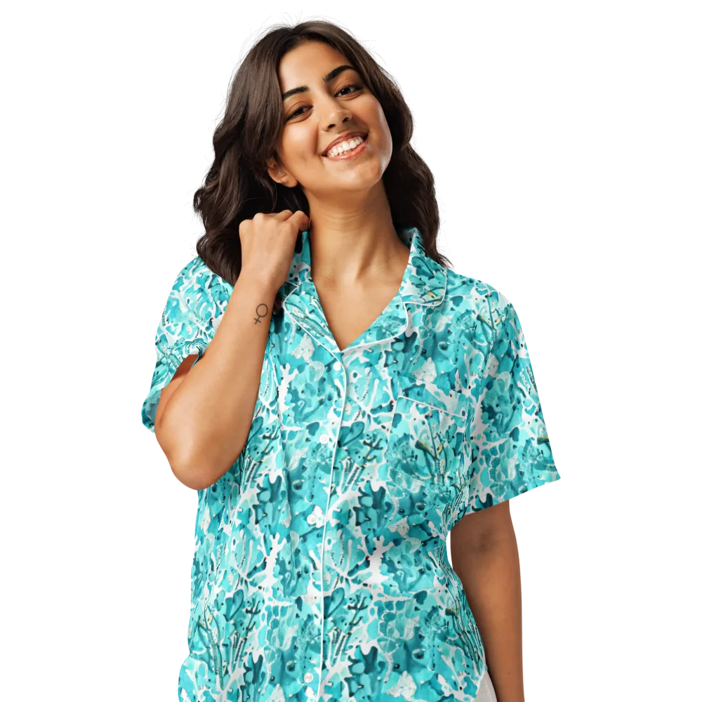 Tidal Bloom on Women's Short Sleeve Pajama Top — Front