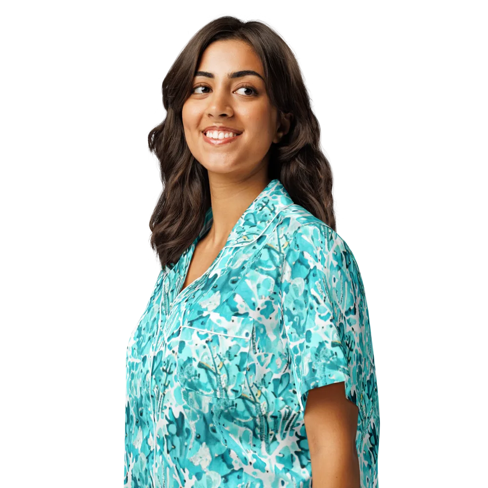 Tidal Bloom on Women's Short Sleeve Pajama Top — Left Front