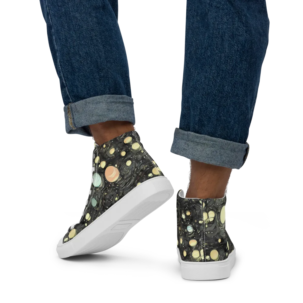 Planetary Ink on Men's High Top Canvas Shoes — Back