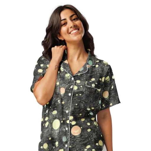 Planetary Ink on a Women's Short Sleeve Pajama Top
