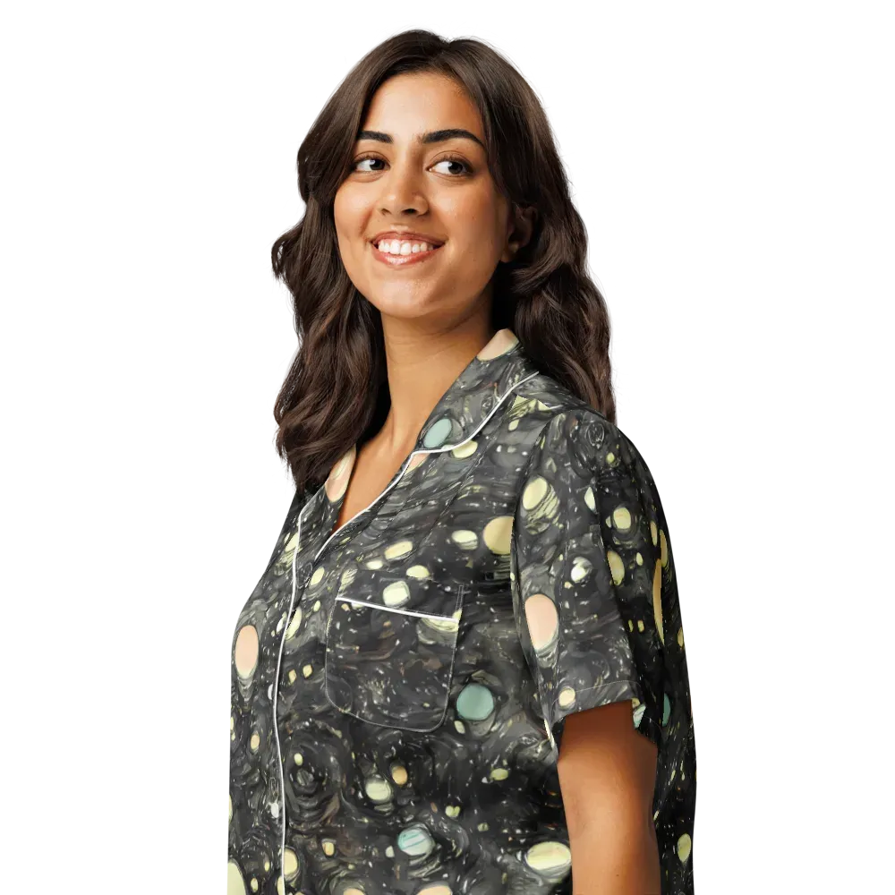 Planetary Ink on Women's Short Sleeve Pajama Top — Left Front