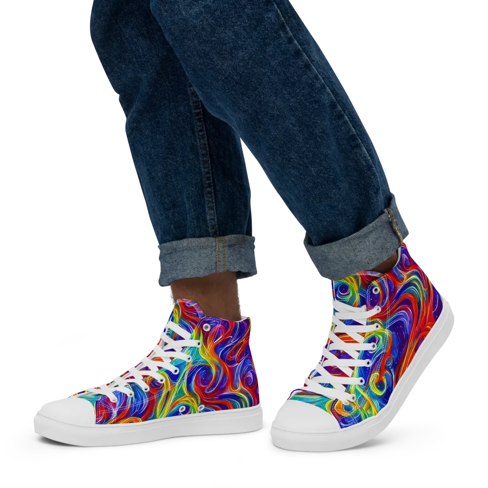 Voltage Paisley on Men's High Top Canvas Shoes — Left