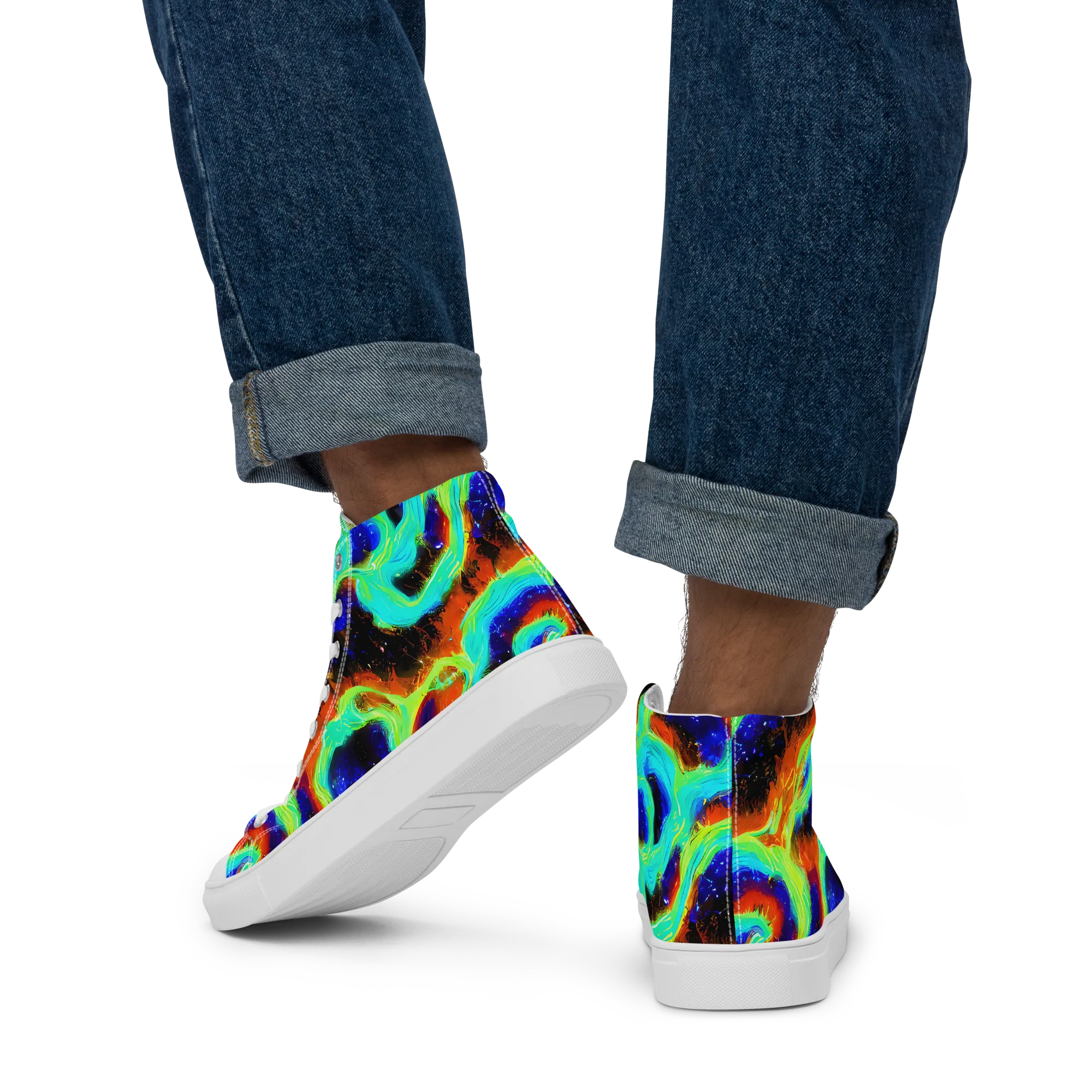 Solar Seafoam on Men's High Top Canvas Shoes — Back