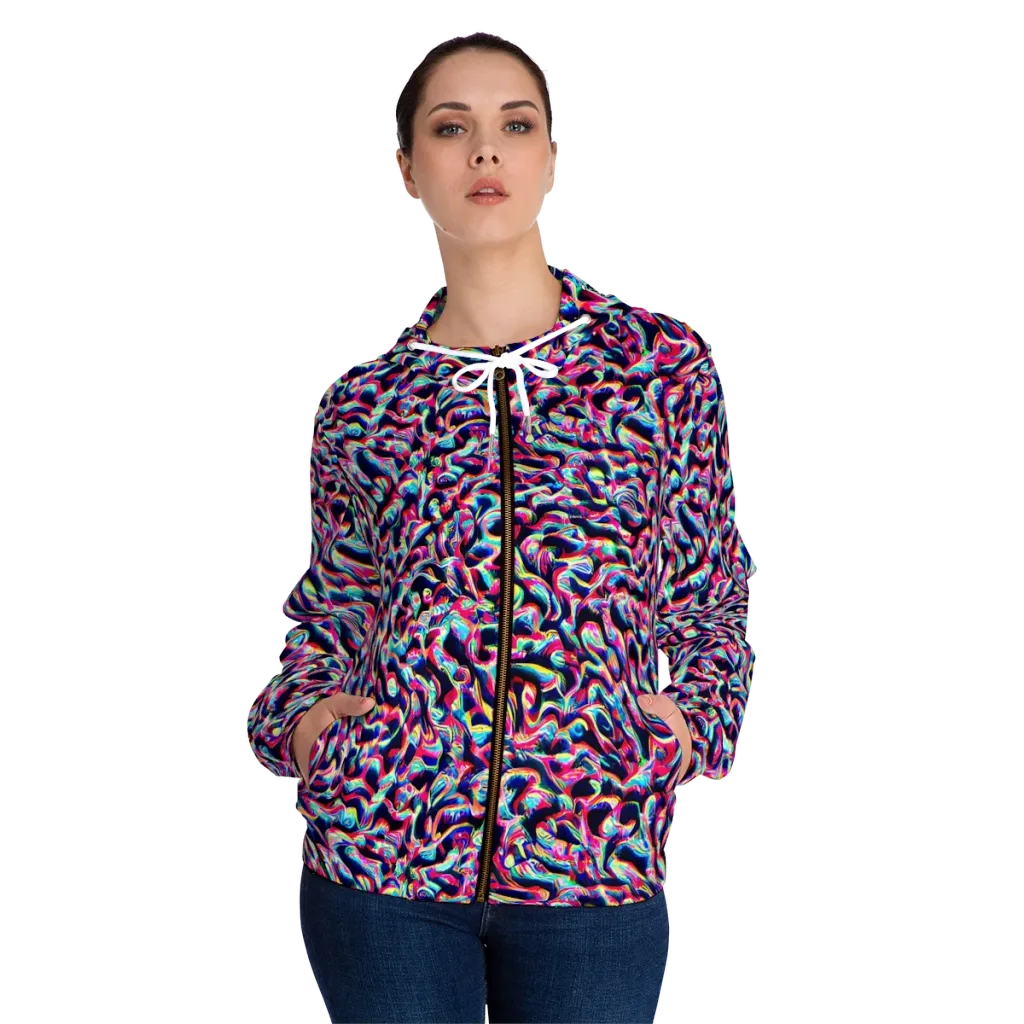 The Chromatic Wave on Women's Full-Zip Hoodie — Front On Person