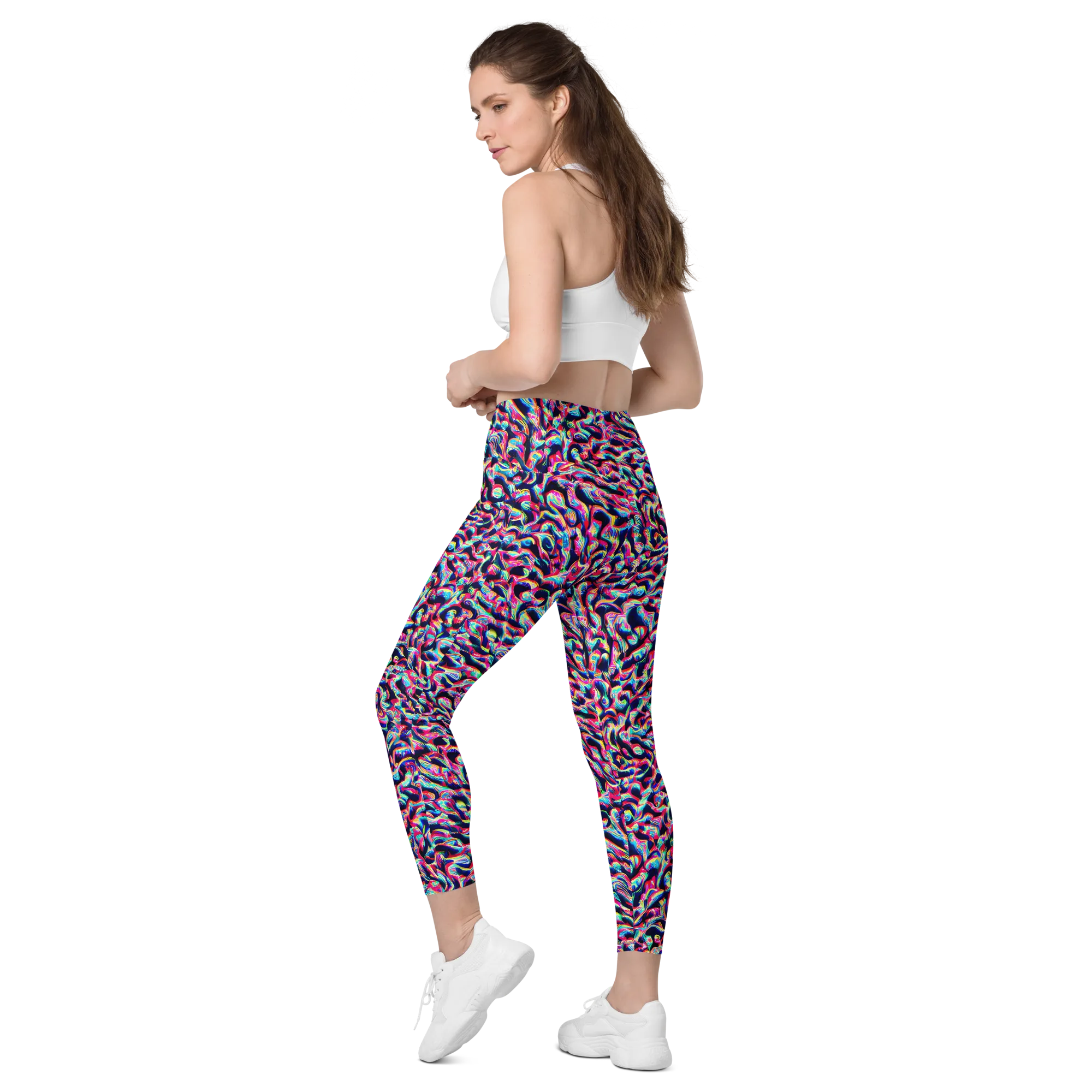 The Chromatic Wave on Leggings with Pockets — Left Back