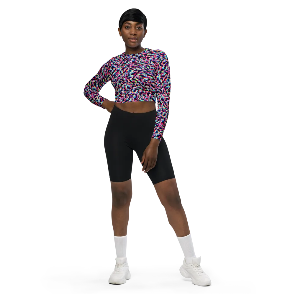 The Chromatic Wave on Long Sleeve Crop Top — Front