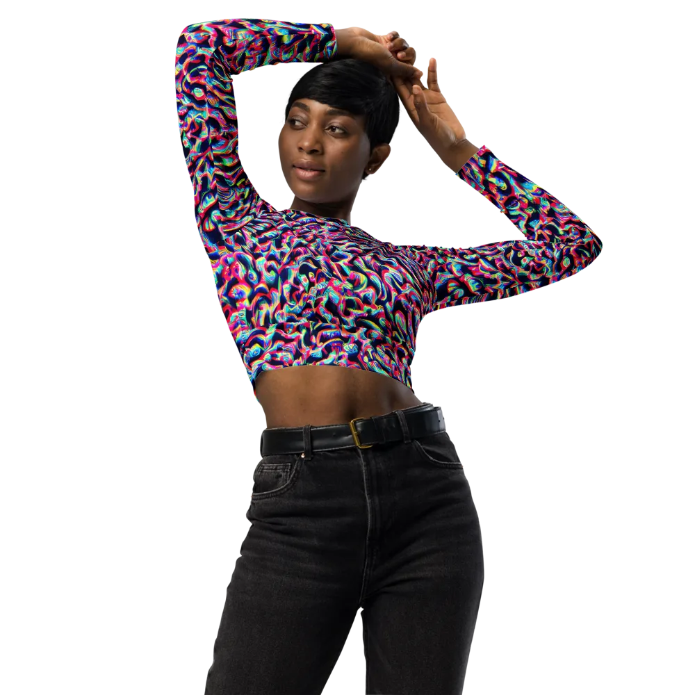 The Chromatic Wave on Long Sleeve Crop Top — Front