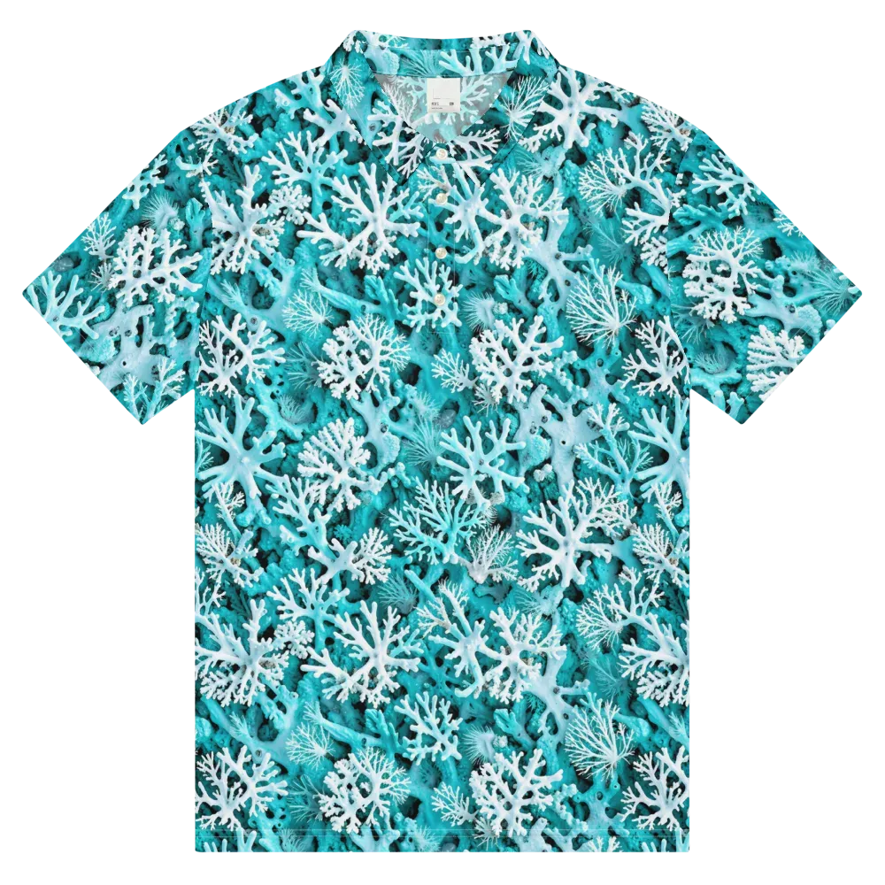 Aqua Coral Bloom on Men's Slim Fit Polo Shirt — Front