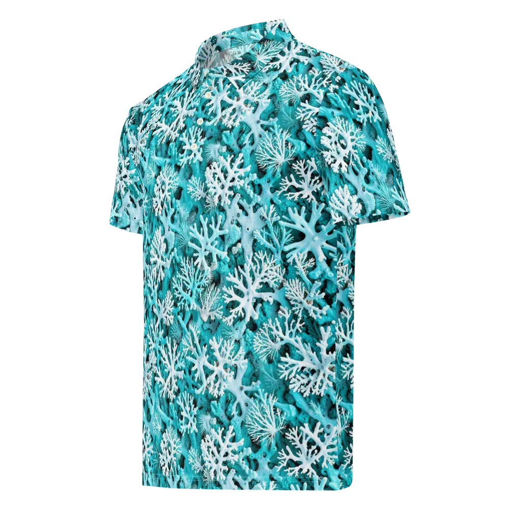 Aqua Coral Bloom on Men's Slim Fit Polo Shirt — Left Front