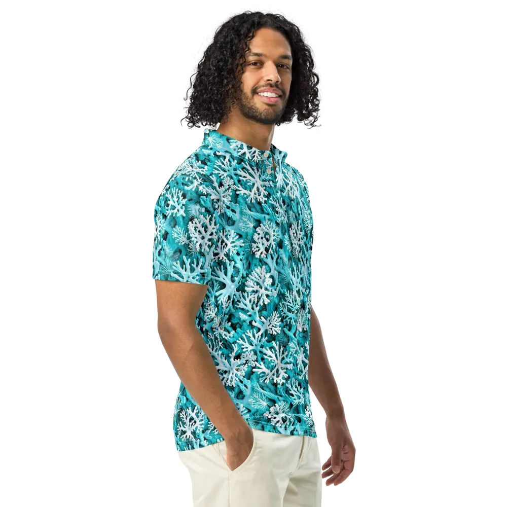 Aqua Coral Bloom on Men's Slim Fit Polo Shirt — Right Front