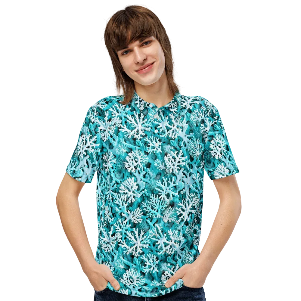 Aqua Coral Bloom on Men's Slim Fit Polo Shirt — Front