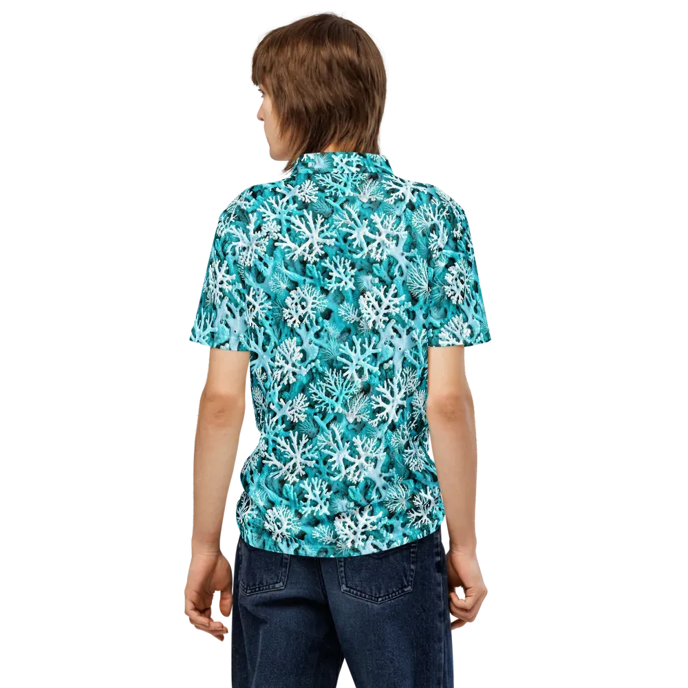 Aqua Coral Bloom on Men's Slim Fit Polo Shirt — Back