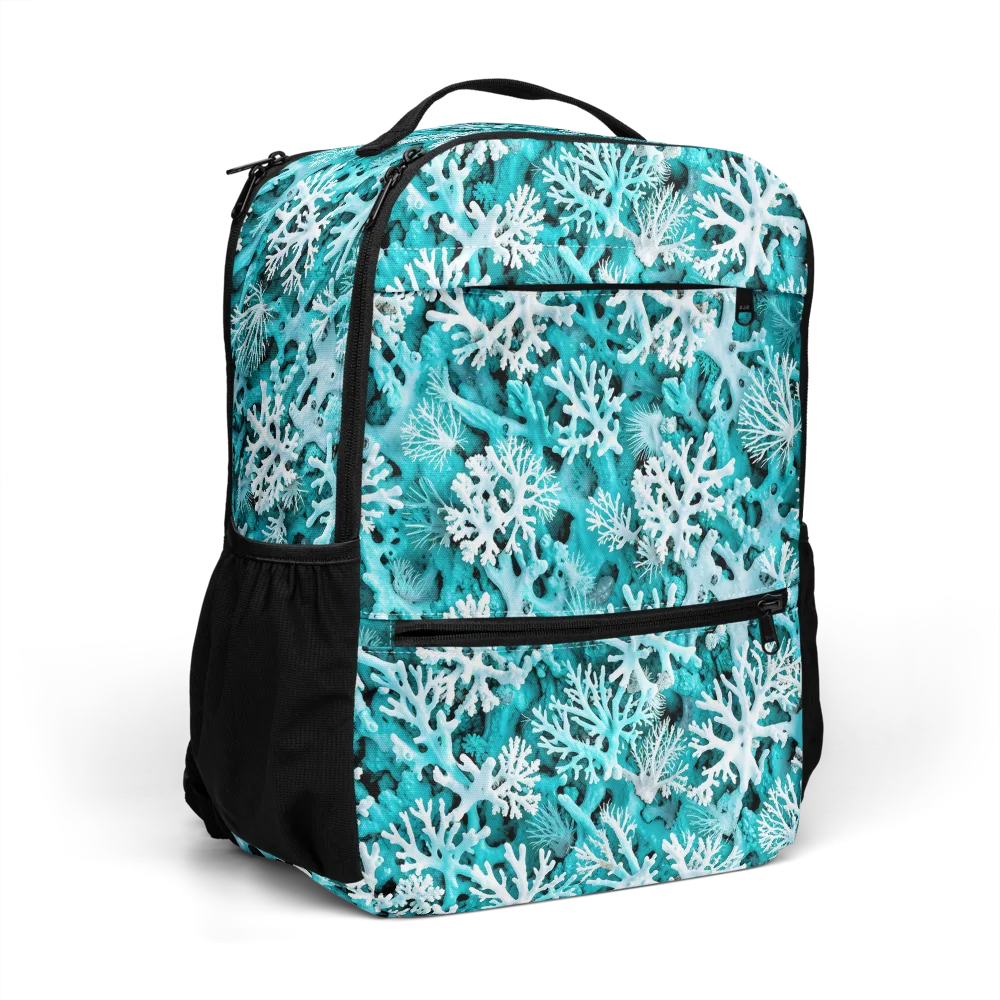 Aqua Coral Bloom on Utility Backpack — Right Front