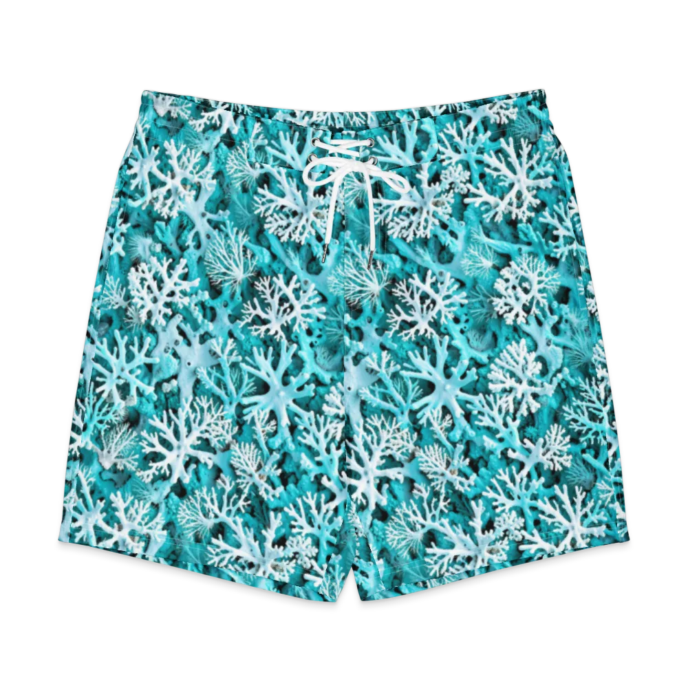 Aqua Coral Bloom on Men's Board Shorts — Front
