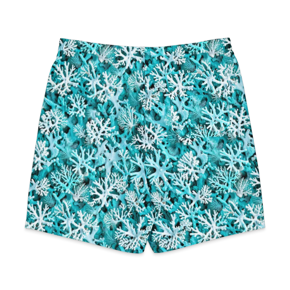 Aqua Coral Bloom on Men's Board Shorts — Back