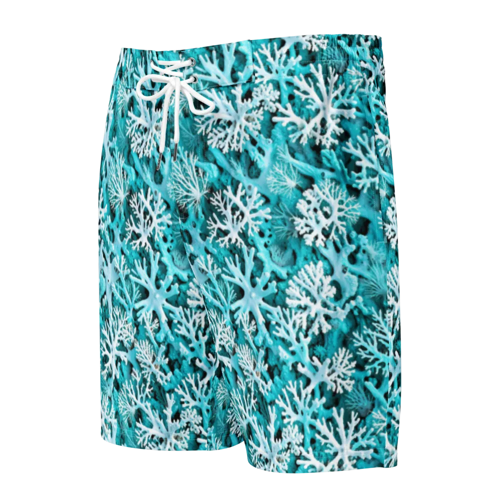 Aqua Coral Bloom on Men's Board Shorts — Front