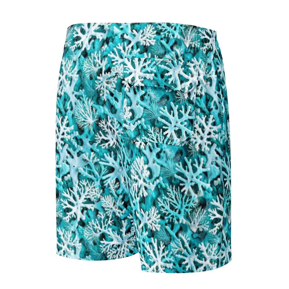 Aqua Coral Bloom on Men's Board Shorts — Back