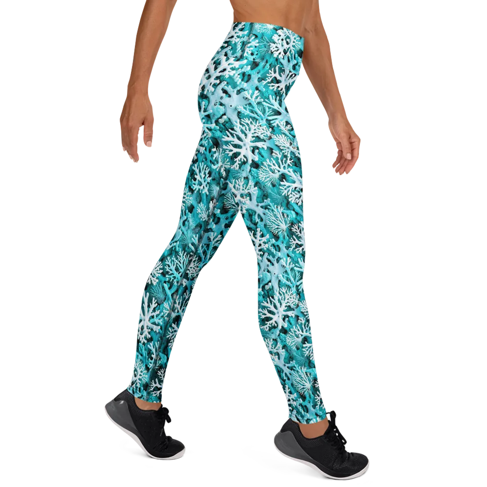 Aqua Coral Bloom on Yoga Leggings — Right