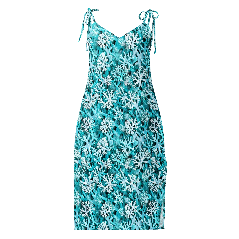 Aqua Coral Bloom on Slip Dress — Front