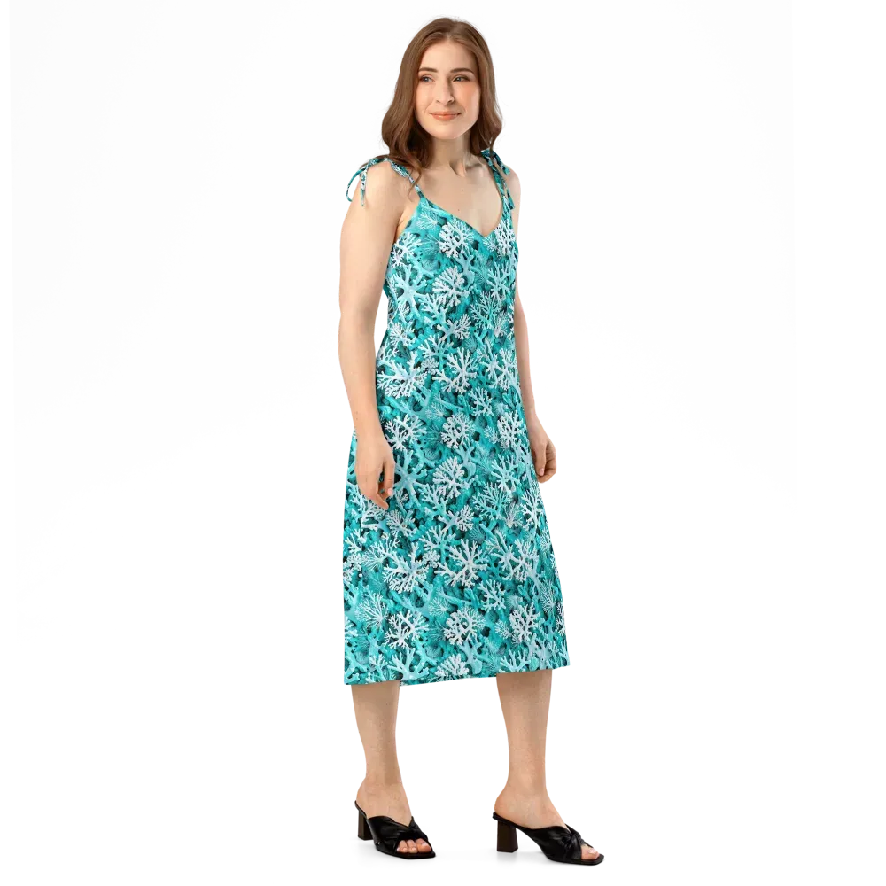 Aqua Coral Bloom on Slip Dress — Right Front