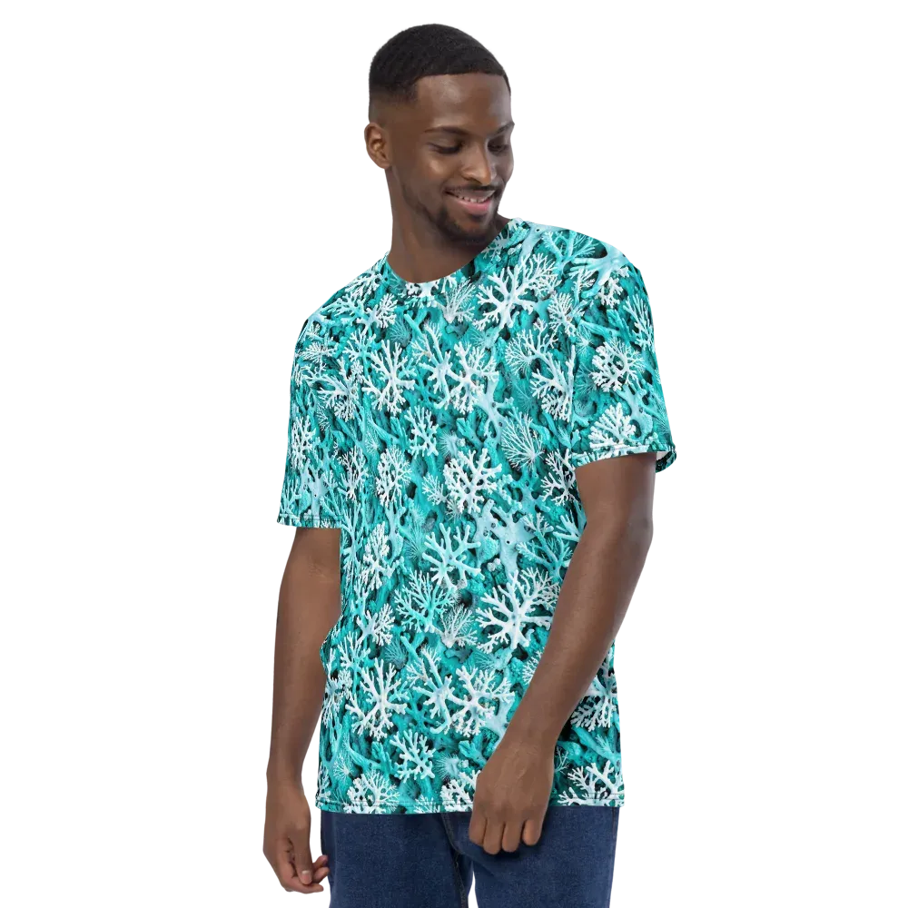 Aqua Coral Bloom on Men's Crew Neck T-Shirt — Left