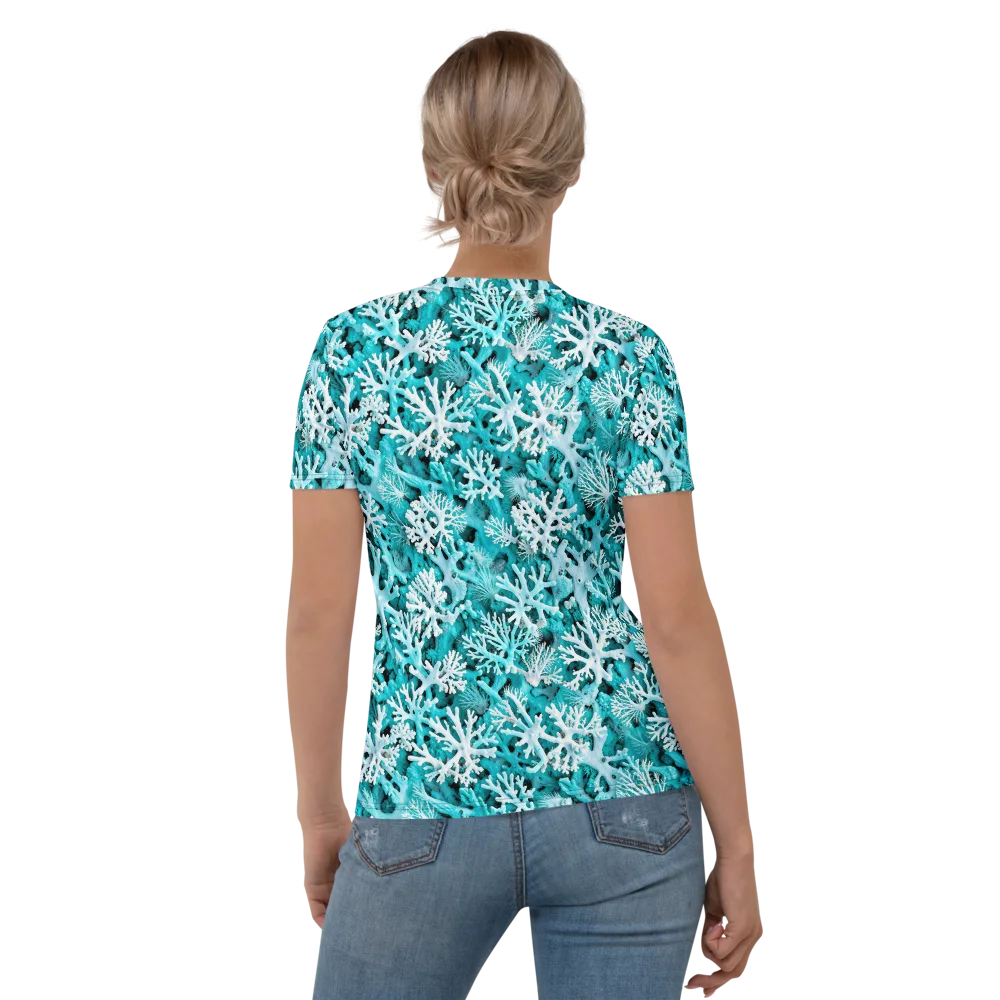 Aqua Coral Bloom on Women's Crew Neck T-Shirt — Back